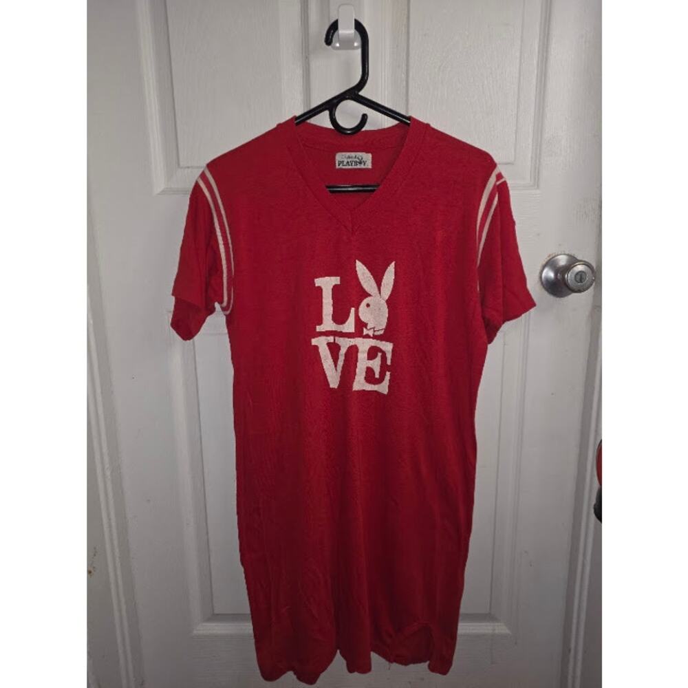 Vintage 80s Playboy Red Love Bunny Sleep Shirt Nightgown Size Med